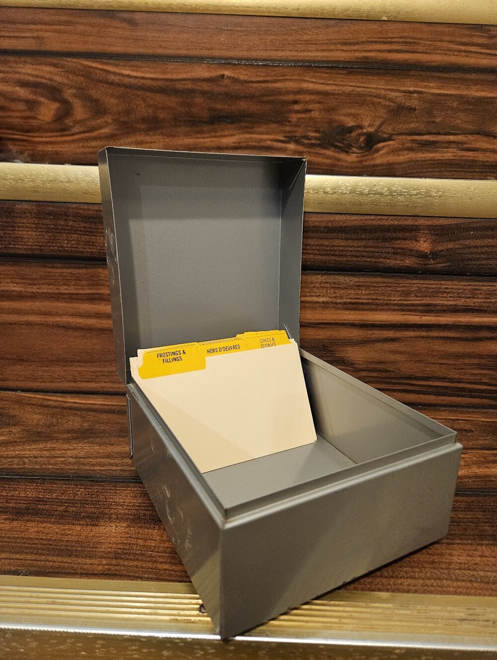 Vintage Metal Recipe Box Tin Gray Mid Century Retro Kitchen Decor With Dividers